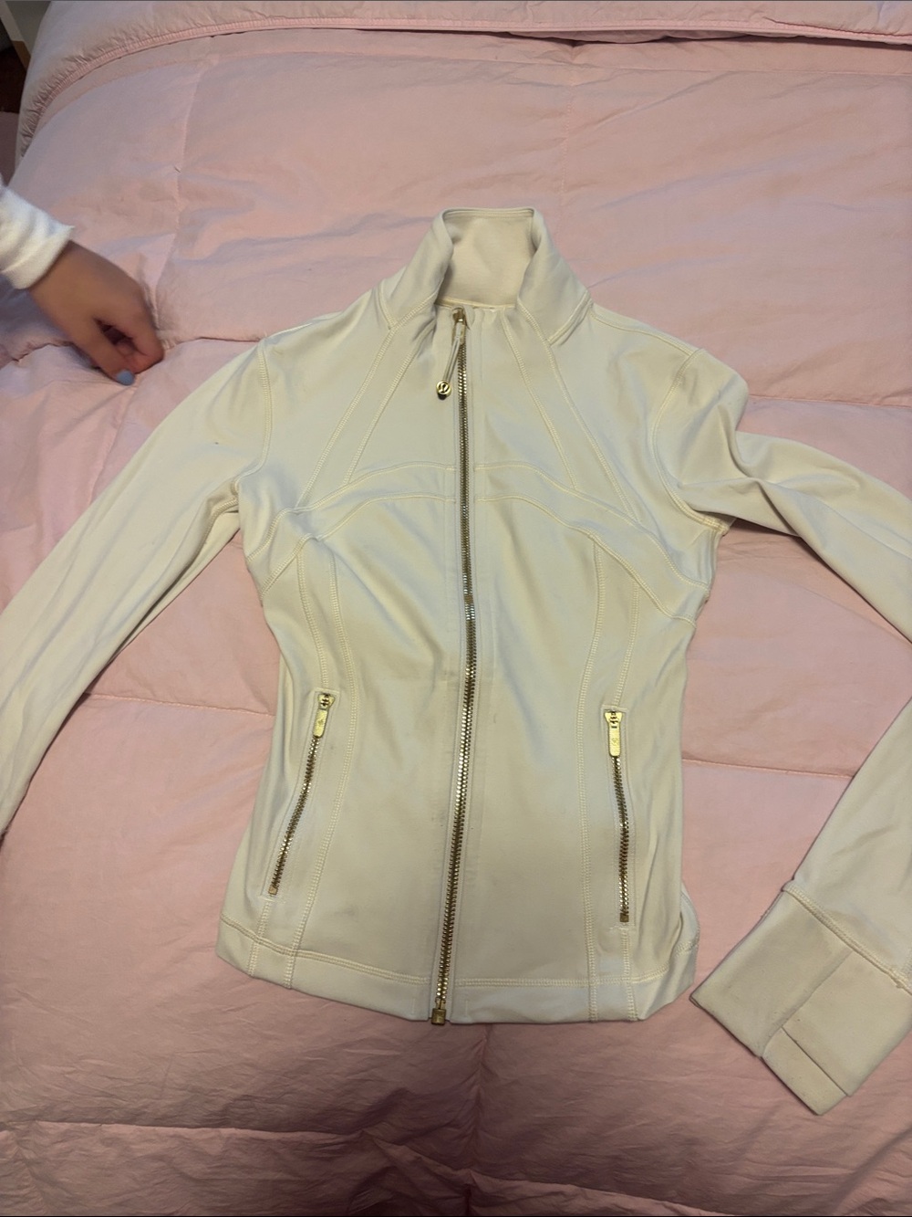 Women’s Cream Zip-Front Jacket with Gold Hardware lulu lemon define jacket